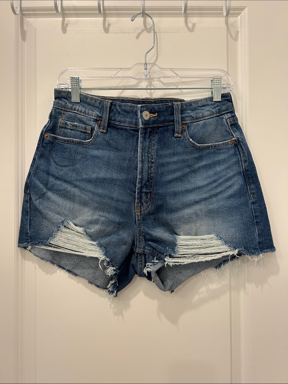 Old Navy High Rise Distressed Dark Blue Denim Shorts